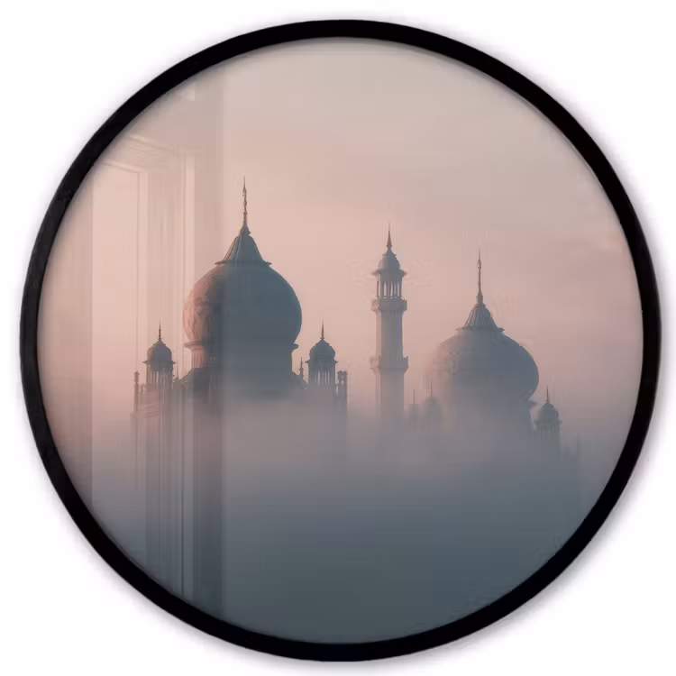 Moskee - Minaretten - mist - Islamitisch Fotolijst rond zonder passe partout klein -3d