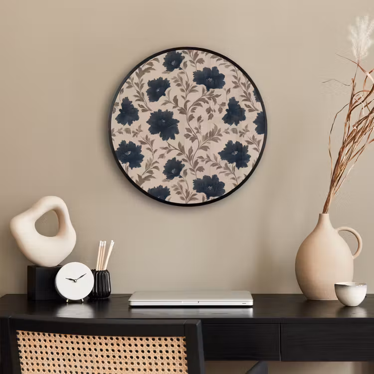 Motief - Bloemen - Zwart - Beige Fotolijst rond zonder passe partout klein 856 -sfeer1
