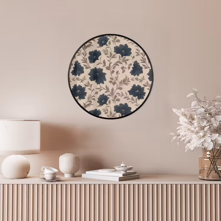 Motief - Bloemen - Zwart - Beige Fotolijst rond zonder passe partout klein 856 -sfeer3