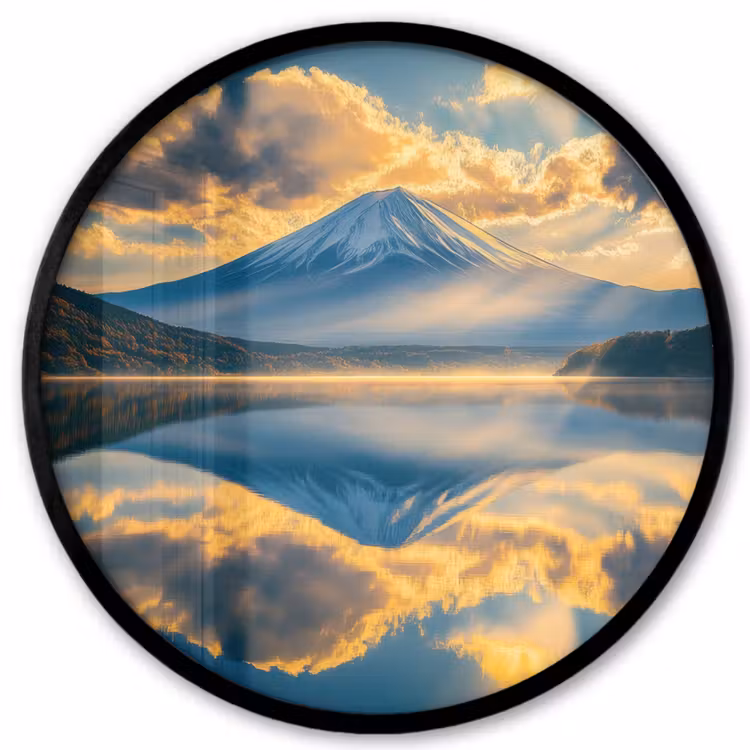 Berg - Rivier - Zonsondergang Fotolijst rond zonder passe partout klein -3d