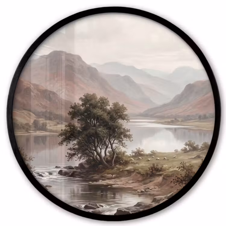 Berglandschap - Meer - Bergen - Vallei - Klassiek Fotolijst rond zonder passe partout klein -3d