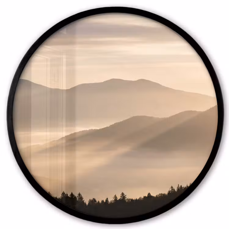 Bergen - Mist - Zonnestralen Fotolijst rond zonder passe partout klein -3d