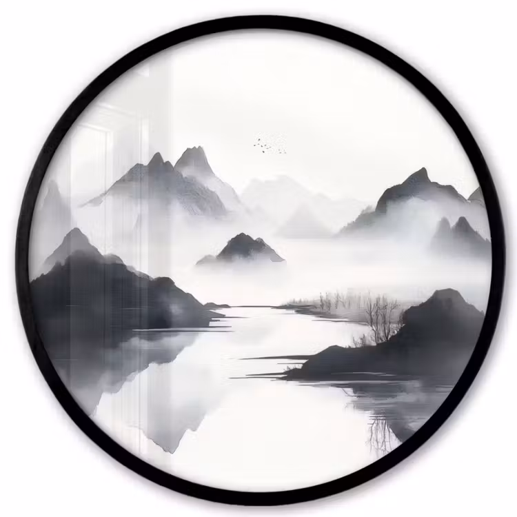 Bergen - Mistig - Water - Wit Fotolijst rond zonder passe partout klein -3d