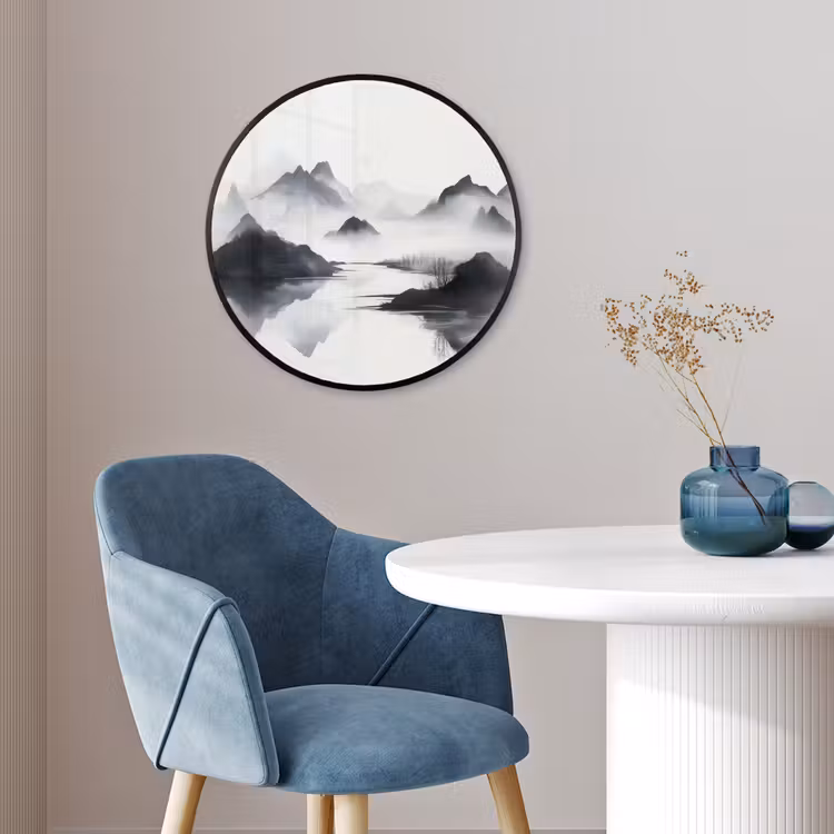 Bergen - Mistig - Water - Wit Fotolijst rond zonder passe partout klein -sfeer2