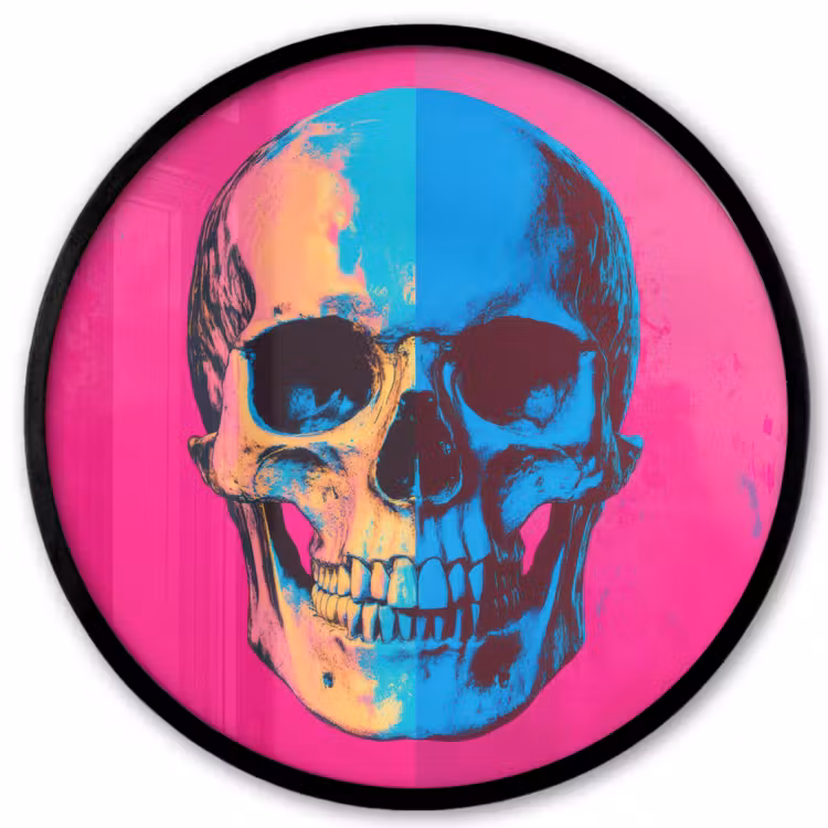 Neon - Blauw - Pop-art - Schedel Fotolijst rond zonder passe partout klein -3d