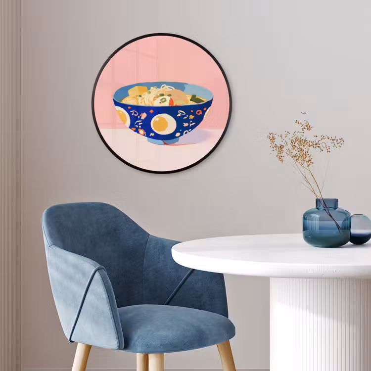 Noodles - Kom - Blauw - Illustratie Fotolijst rond zonder passe partout klein -sfeer2
