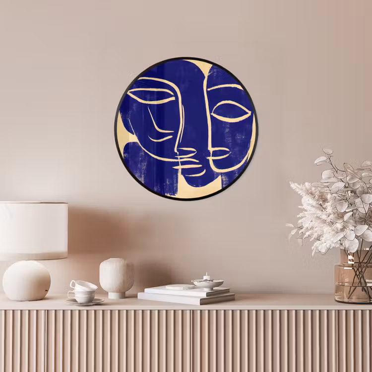 Okergeel - Blauw - Eenvoudige lijnen Fotolijst rond zonder passe partout klein -sfeer3