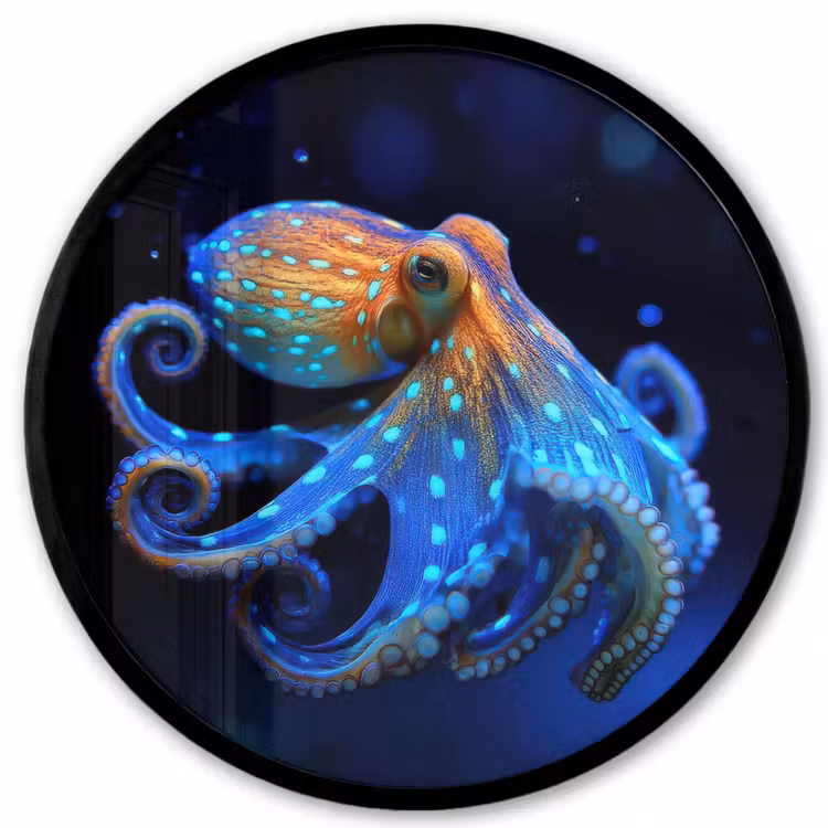 Octopus - Stippen - Blauw - Zee Fotolijst rond zonder passe partout klein -3d