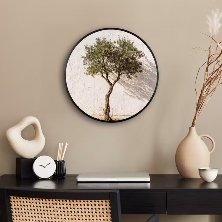 Photo Frame Round - Olive Tree - Wall - White - Olijfboom - muur - wit Fotolijst rond zonder passe partout klein