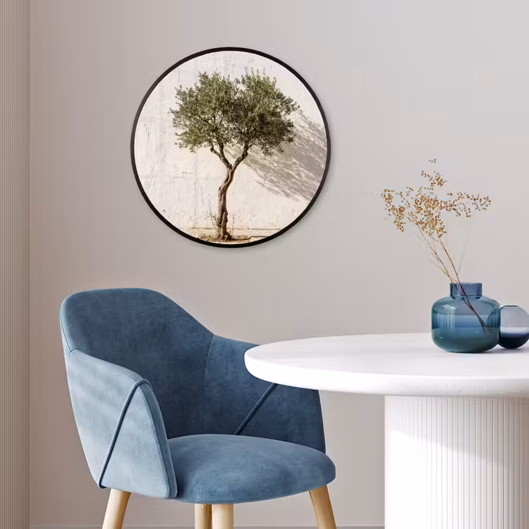 Photo Frame Round - Olive Tree - Wall - White - Olijfboom - muur - wit Fotolijst rond zonder passe partout klein