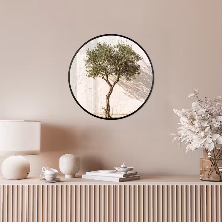 Photo Frame Round - Olive Tree - Wall - White - Olijfboom - muur - wit Fotolijst rond zonder passe partout klein