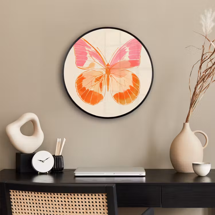 Oranje - Vlinder - Minimalistisch Fotolijst rond zonder passe partout klein -sfeer1