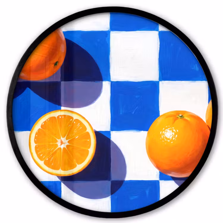 Photo Frame Round - Orange - Checkered - Food - Sinaasappel - Geruit - Eten Fotolijst rond zonder passe partout klein
