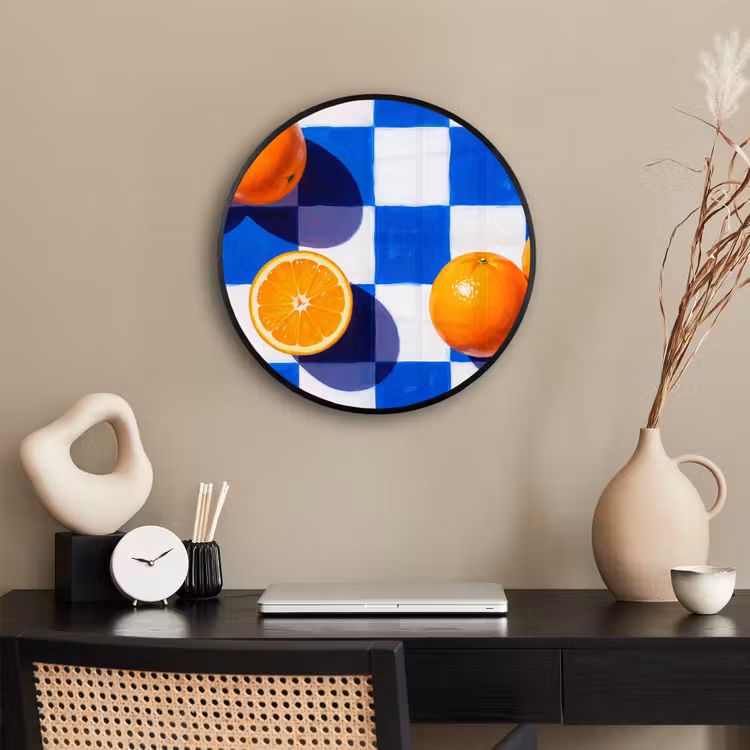 Photo Frame Round - Orange - Checkered - Food - Sinaasappel - Geruit - Eten Fotolijst rond zonder passe partout klein