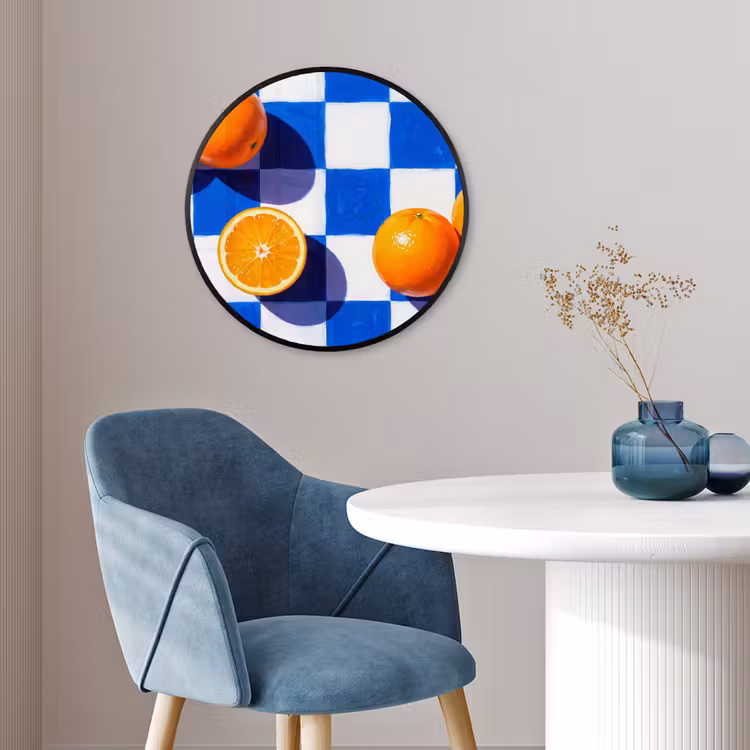 Photo Frame Round - Orange - Checkered - Food - Sinaasappel - Geruit - Eten Fotolijst rond zonder passe partout klein