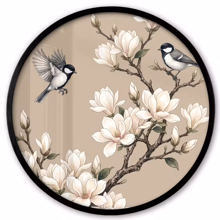 Oosters - Vogels - Beige Fotolijst rond zonder passe partout klein -3d