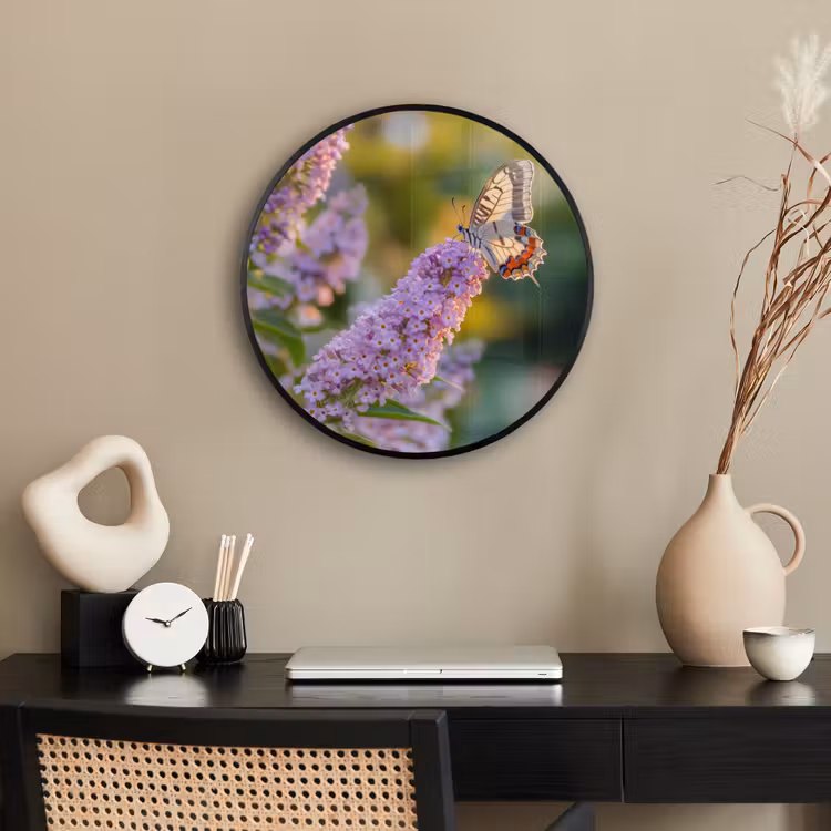 Sierlijke - Vlinder - Paarse - Bloemen Fotolijst rond zonder passe partout klein -sfeer1