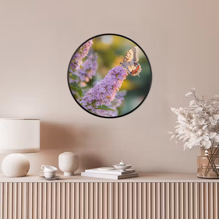 Sierlijke - Vlinder - Paarse - Bloemen Fotolijst rond zonder passe partout klein -sfeer3