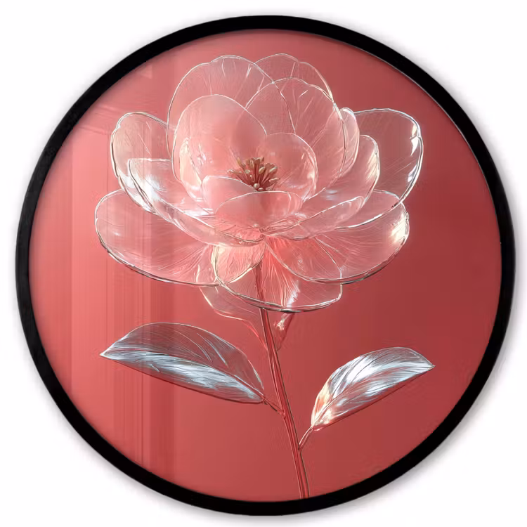 Sierlijk - Bloem - Roze - Glazen Fotolijst rond zonder passe partout klein -3d