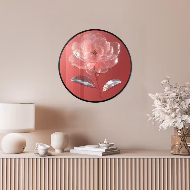 Sierlijk - Bloem - Roze - Glazen Fotolijst rond zonder passe partout klein -sfeer3