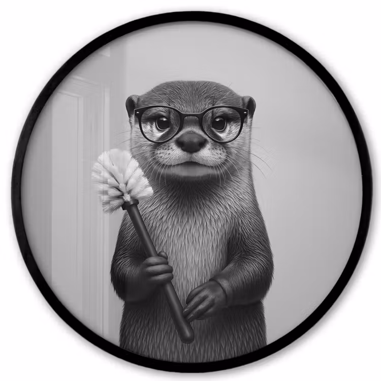 Otter - Wc-borstel - Bril - Zwart - Wit Fotolijst rond zonder passe partout klein -3d