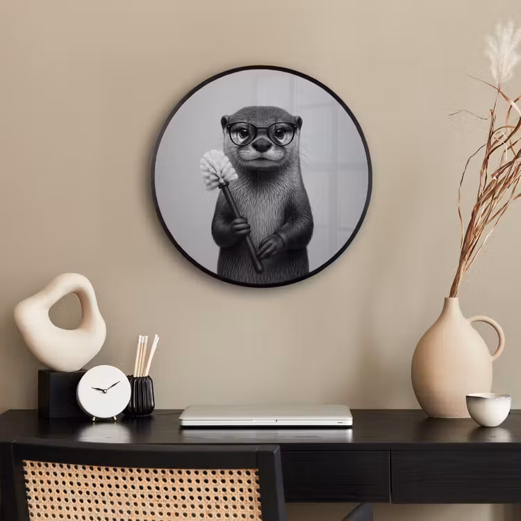 Otter - Wc-borstel - Bril - Zwart - Wit Fotolijst rond zonder passe partout klein -sfeer1