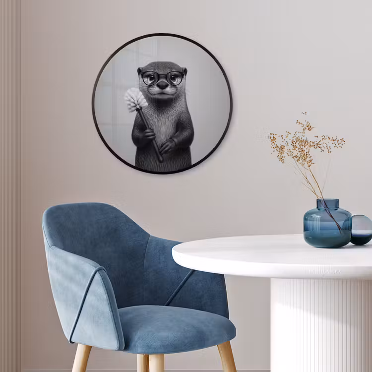 Otter - Wc-borstel - Bril - Zwart - Wit Fotolijst rond zonder passe partout klein -sfeer2