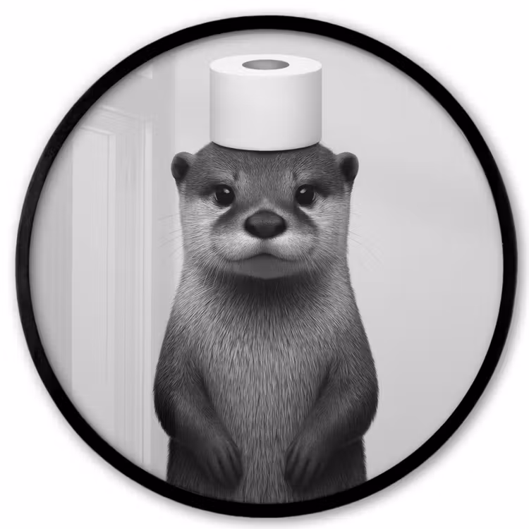 Otter - WC rol - Zwart - Wit Fotolijst rond zonder passe partout klein -3d