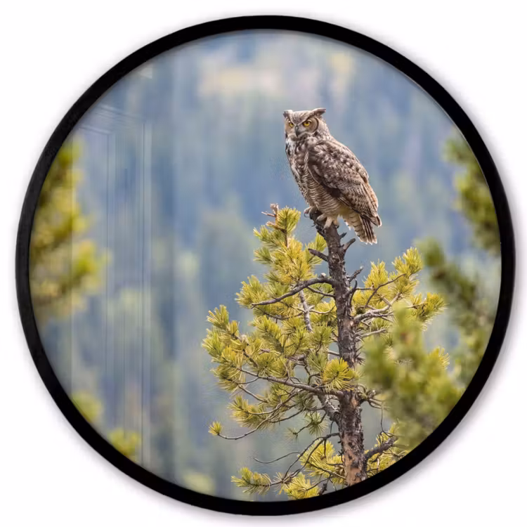 Uil - Oehoe - Bomen - Natuur Fotolijst rond zonder passe partout klein -3d