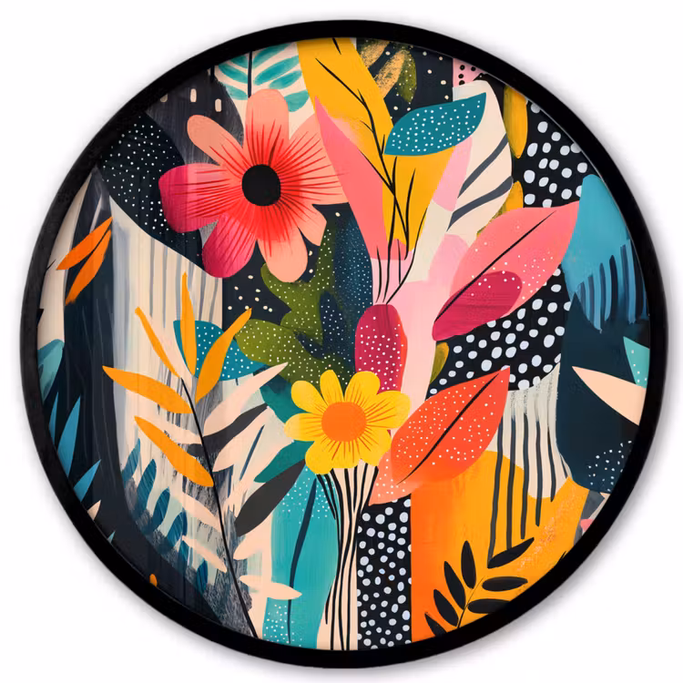 Schilderij - Abstract - Bloemen - Roze Fotolijst rond zonder passe partout klein -3d