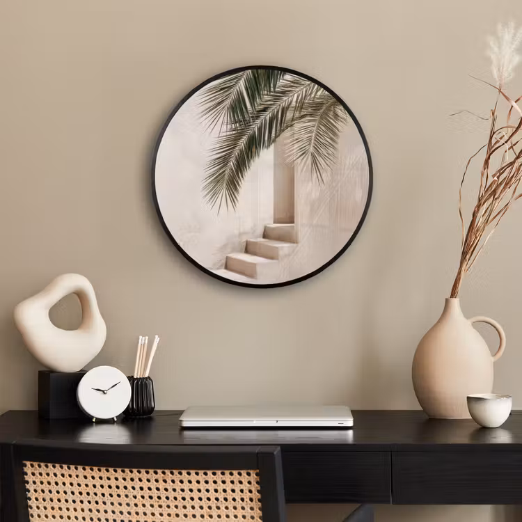Palmboom - Schaduw - Trap - Beige Fotolijst rond zonder passe partout klein -sfeer1