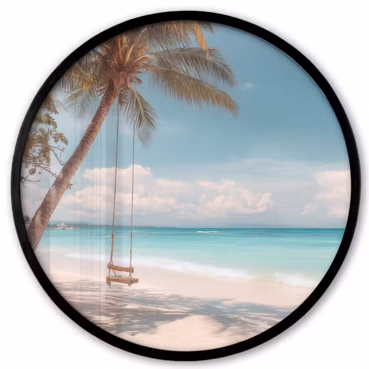 Palmboom - Schommel - Strand - Lucht Fotolijst rond zonder passe partout klein -3d