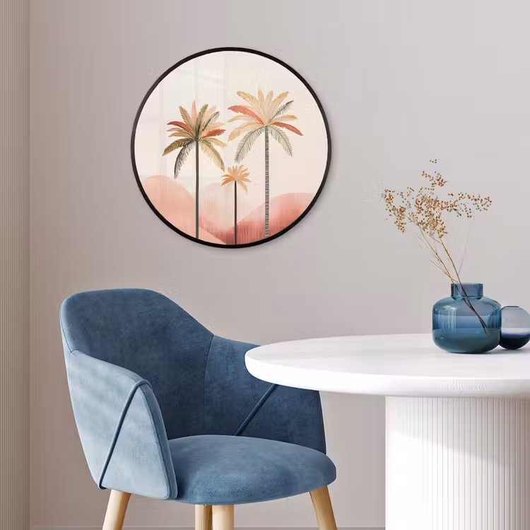 Palmbomen - Heuvels - Minimalistisch - Zachtroze Fotolijst rond zonder passe partout klein -sfeer2