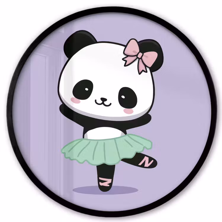Panda - Paars - Sierlijk - Kawaii Fotolijst rond zonder passe partout klein -3d
