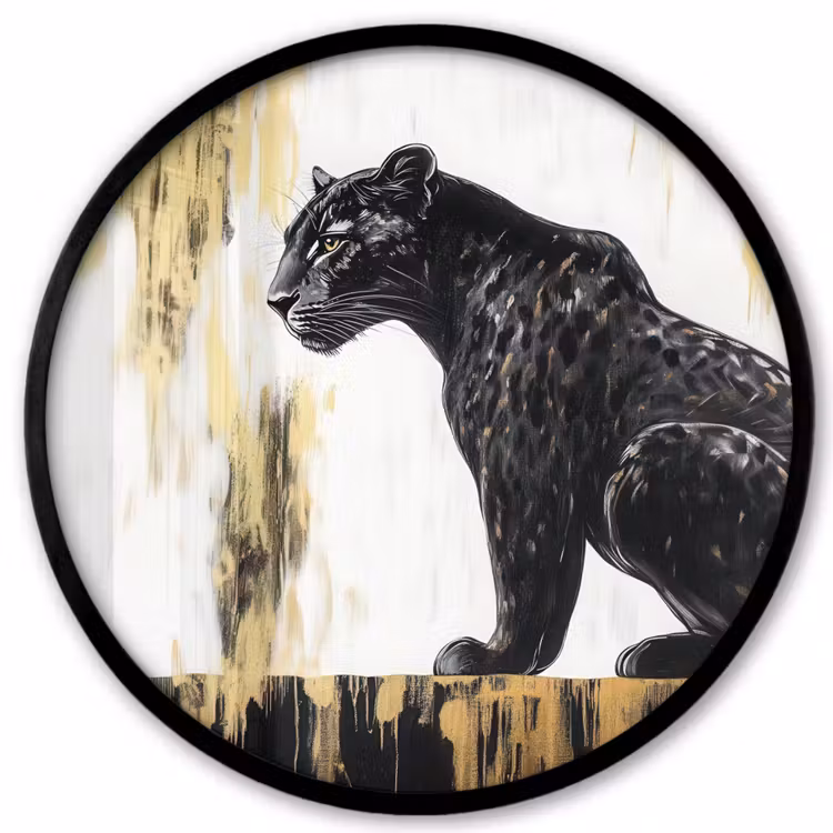 Panter - Zwart - Abstract - Goud Fotolijst rond zonder passe partout klein -3d