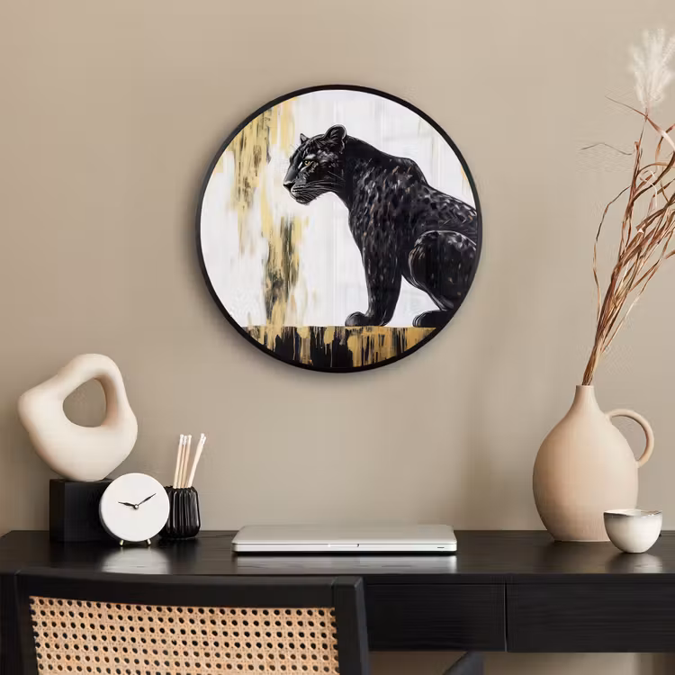 Panter - Zwart - Abstract - Goud Fotolijst rond zonder passe partout klein -sfeer1