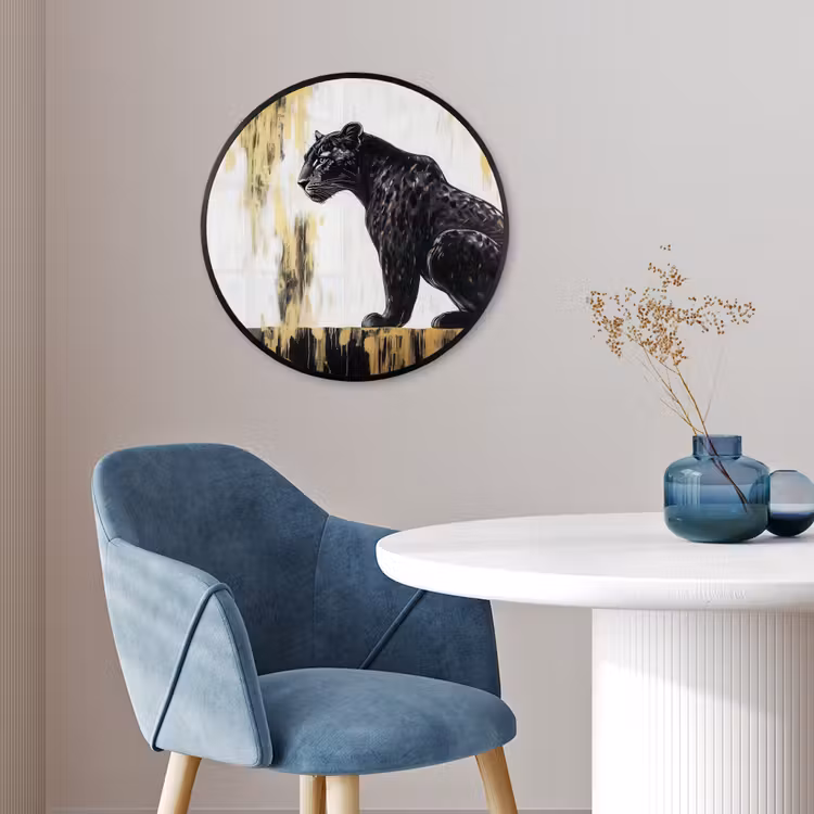 Panter - Zwart - Abstract - Goud Fotolijst rond zonder passe partout klein -sfeer2