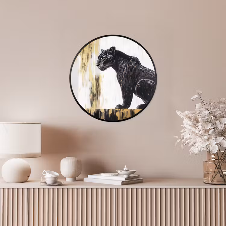 Panter - Zwart - Abstract - Goud Fotolijst rond zonder passe partout klein -sfeer3