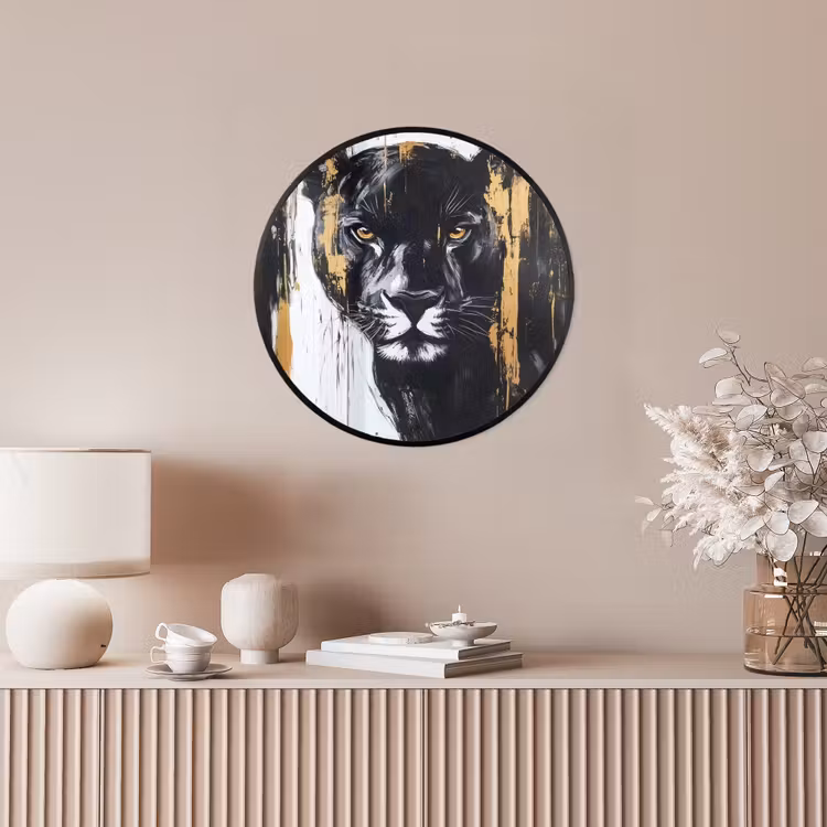 Panter - Zwart - Abstract - Verfstreken Fotolijst rond zonder passe partout klein -sfeer3