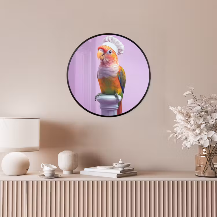 Papegaai - Koksmuts - Pilaar - Vogel Fotolijst rond zonder passe partout klein -sfeer3