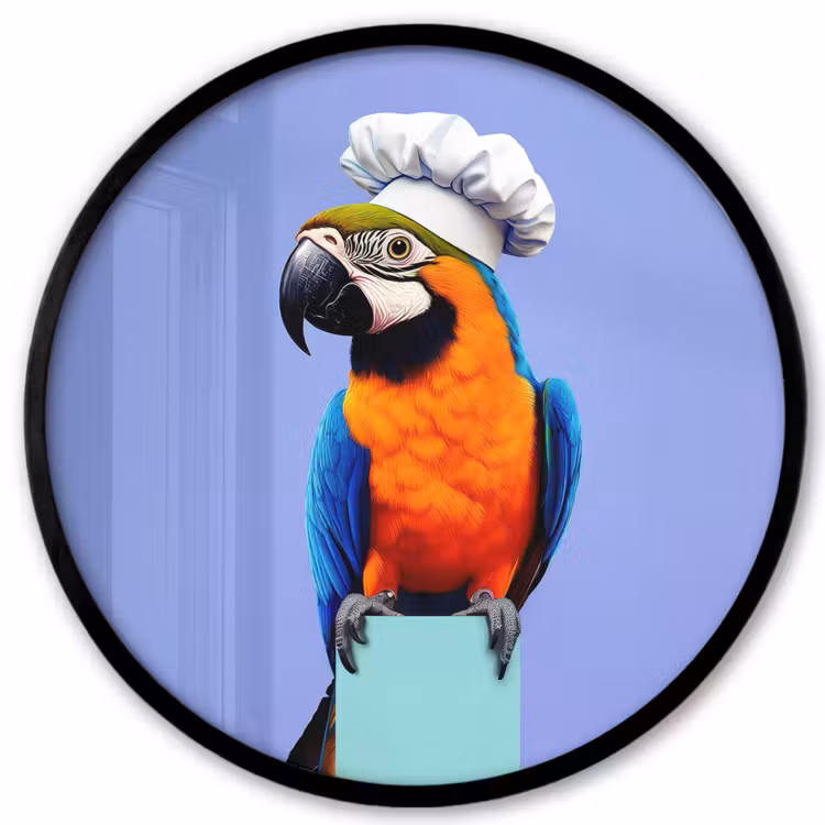 Papegaai - Koksmuts - Vogel - Leuk Fotolijst rond zonder passe partout klein -3d