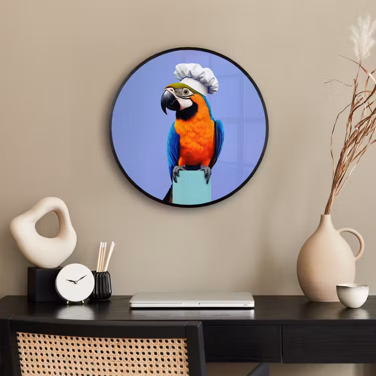 Papegaai - Koksmuts - Vogel - Leuk Fotolijst rond zonder passe partout klein -sfeer1