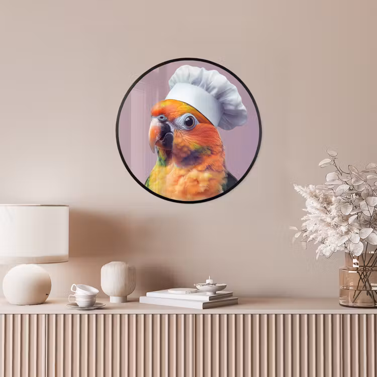 Papegaai - Koksmuts - Nieuwsgierig - Vogel Fotolijst rond zonder passe partout klein -sfeer3