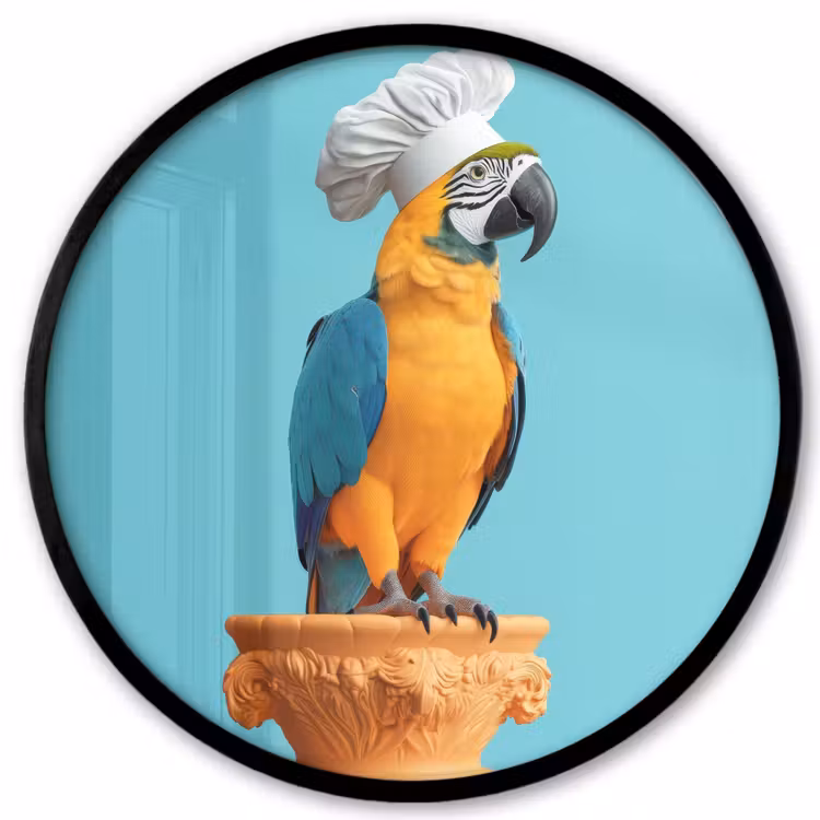 Papegaai - Koksmuts - Grappig - Vogel Fotolijst rond zonder passe partout klein -3d