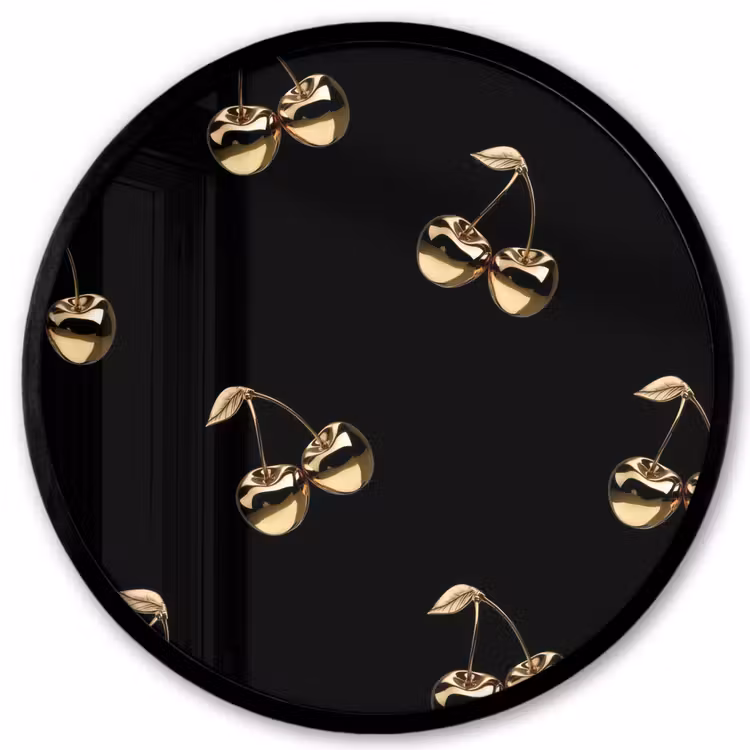 Patroon - Kersen - Goud - Chrome Fotolijst rond zonder passe partout klein -3d
