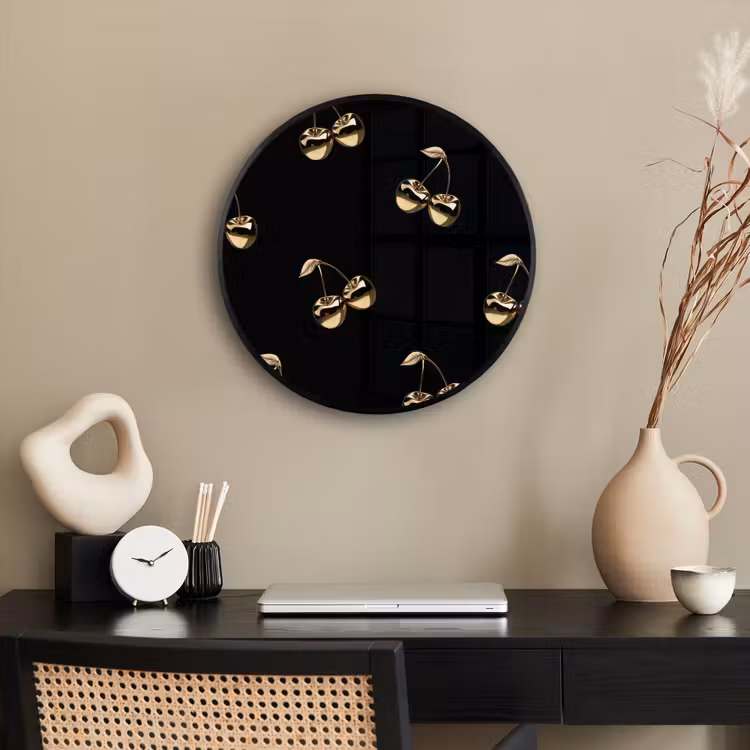 Patroon - Kersen - Goud - Chrome Fotolijst rond zonder passe partout klein -sfeer1