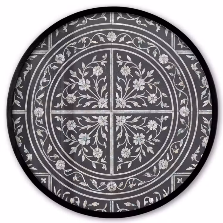 Patroon - Bloemmotief - Decoratie - Klassiek - Zwart Fotolijst rond zonder passe partout klein -3d