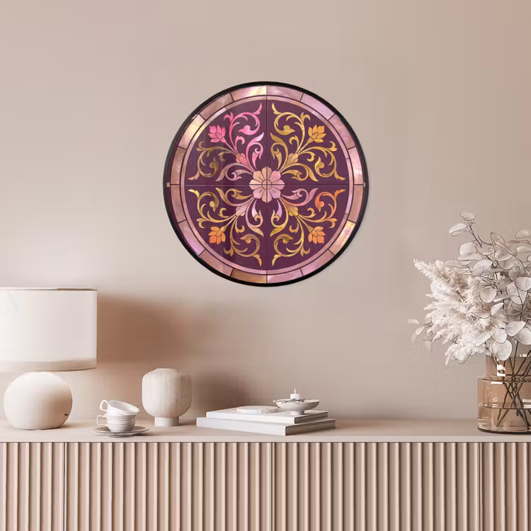 Patroon - Floraal - Oosters - Paars - Goud Fotolijst rond zonder passe partout klein -sfeer3