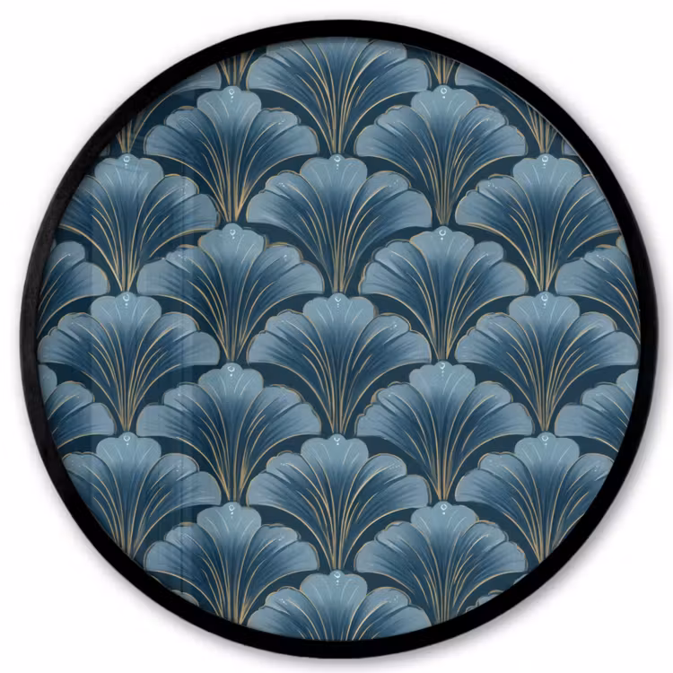 Patroon - Ginkgoblad - Blauw Fotolijst rond zonder passe partout klein 856 -3d