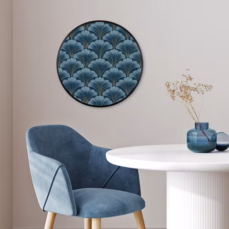 Patroon - Ginkgoblad - Blauw Fotolijst rond zonder passe partout klein 856 -sfeer2